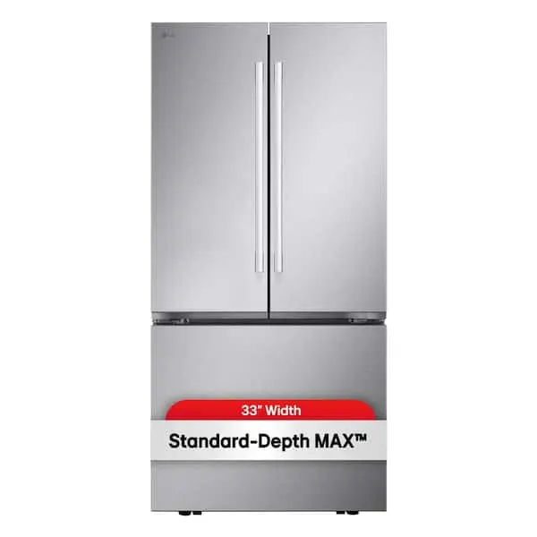 33 in. W. 25 cu. ft. Smart 3-Door French Door Refrigerator Standard Depth MAX in PrintProof Stainless Steel, image 1 of 15