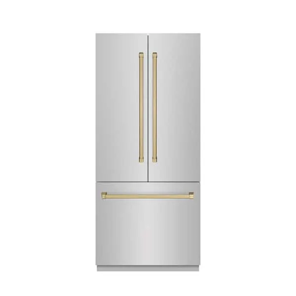 36 in. 19.6 cu. ft. Built-in Bottom Freezer Refrigerator in Stainless Steel with Graphite Gray Interior & Bronze Accents, image 1 of 9
