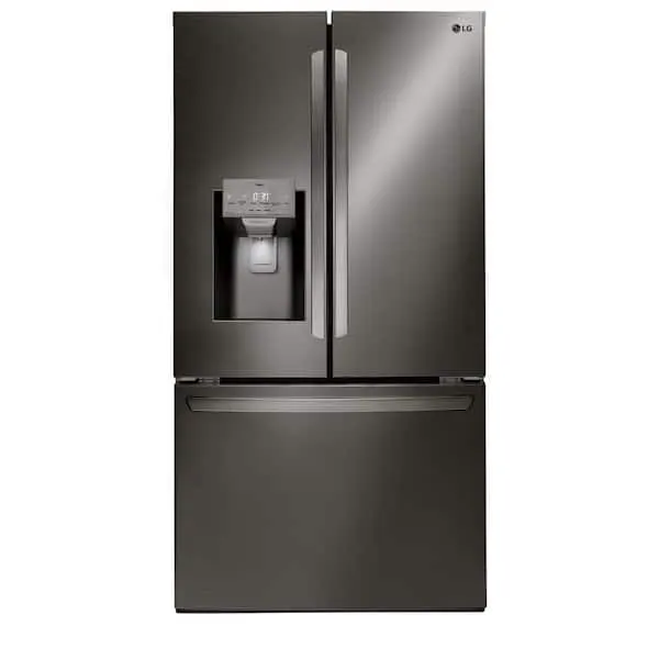 36 in. 28 cu. ft. 3-Door French Door Refrigerator with Ice and Water with Single Ice in Black Stainless Standard Depth, image 1 of 15