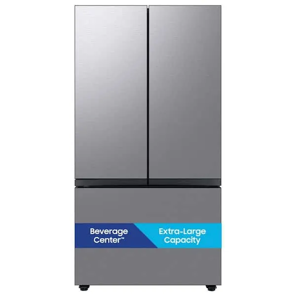Bespoke 30 cu. ft. Standard Depth 3-Door French Door Smart Refrigerator in Stainless Steel with Beverage Center, image 1 of 15