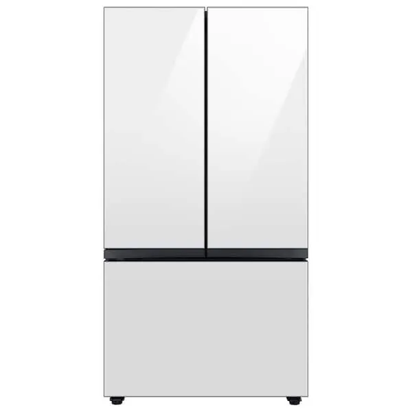 Bespoke 36 in. 30 cu. ft. Standard Depth 3-Door French Door Smart Refrigerator in White Glass with Beverage Center, image 1 of 15