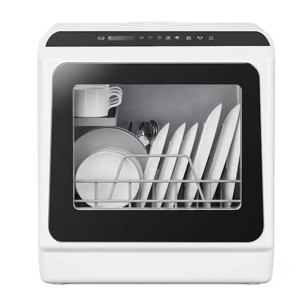 17 in. Portable Countertop Dishwasher in White with 6-Cycles, 4-Place Settings Capacity, and 40 dBA, image 1 of 7