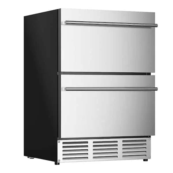 23.5 in. 5 cu. ft. 160 Can Built-In and Standard Double Drawer Beverage Refrigerator in Silver with Frost-Free, image 1 of 7