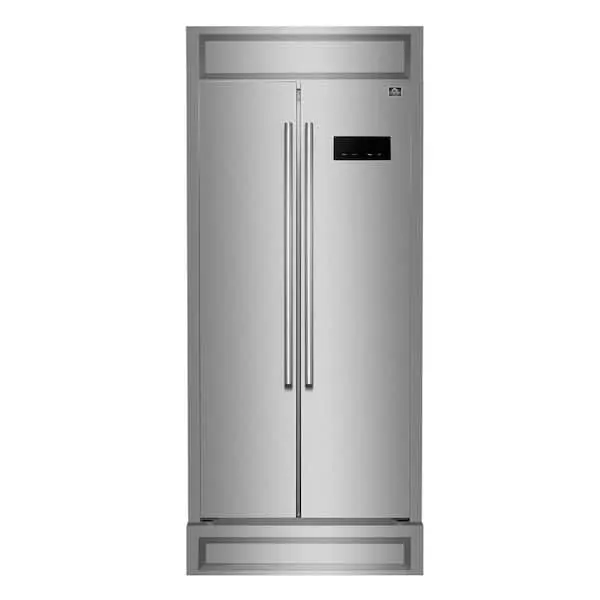 Salerno 33 in. 15.6 cu. ft. Side-by-Side Refrigerator in Stainless Steel, Modern Decorative Grill, 37 in. W, image 1 of 13