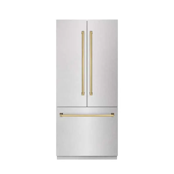 Autograph Edition 36 in. Built-In Refrigerator in Satin Steel with Graphite Gray Interior and Gold Accents, image 1 of 10