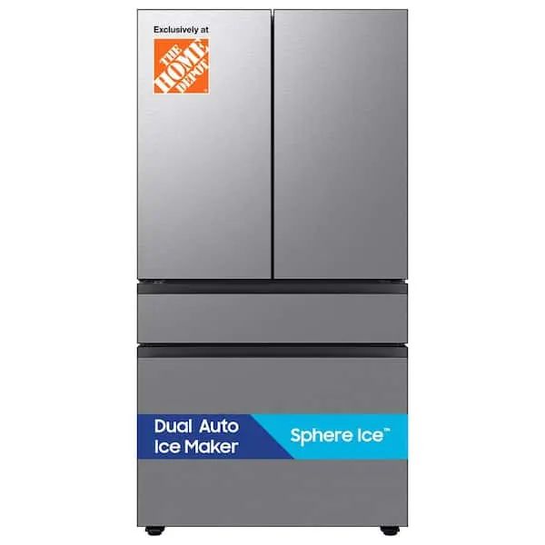 Bespoke 36 in. 29 cu. ft. Standard Depth 4-Door French Door Refrigerator with Sphere Ice in Stainless Steel, image 1 of 15