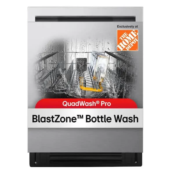 24 in. Top Control Standard 46 dBA Dishwasher with QuadWash, 3rd Rack, Blastzone Bottle Wash in Stainless Steel, image 1 of 15