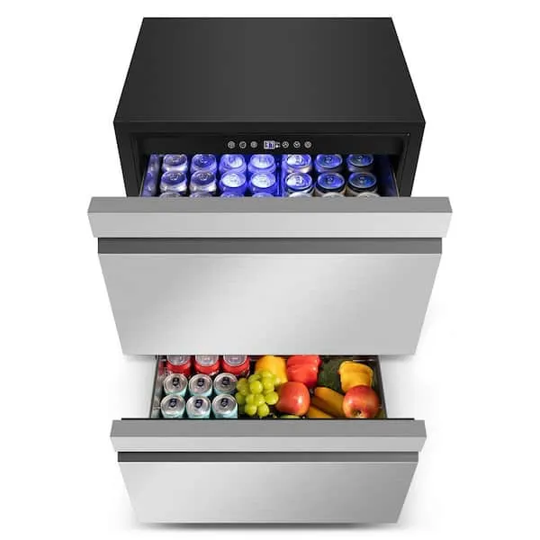 23.42 in. 4.9 cu. ft. Single Zone 240-Cans Built-in and Standard Beverage Fridge with 2-Swivel Casters in Silver, image 1 of 8