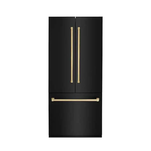 Autograph Edition 36 in. 3-Door French Door Refrigerator w/ Ice, Water Dispenser in Black Stainless and Polished Gold, image 1 of 11