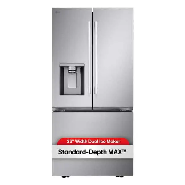 33 in. W. 25 cu.ft. Smart 3-Door French Door Refrigerator Standard Depth MAX in Stainless Steel with Dual Ice Makers, image 1 of 15