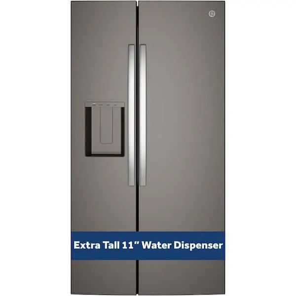 36 in. 24 cu. ft. Counter-Depth Side-By-Side Refrigerator in Slate with Extra Tall Dispenser and In-Door Icemaker, image 1 of 14