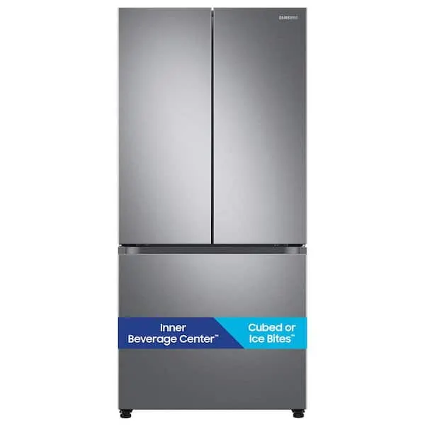 33 in. 25 cu. ft. Standard Depth 3-Door French Door Smart Refrigerator in Stainless Steel w/Beverage Center and Dual Ice, image 1 of 15