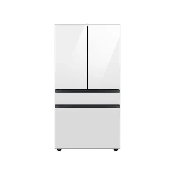 Bespoke 36 in. 29 cu. ft. Standard Depth 4-Door French Door Smart Refrigerator in White Glass with Beverage Center, image 1 of 14