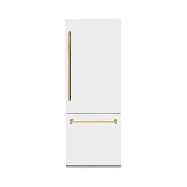 Autograph Edition 30 in. 2-Door Bottom Freezer Refrigerator in White Matte & Polished Gold, image 1 of 13