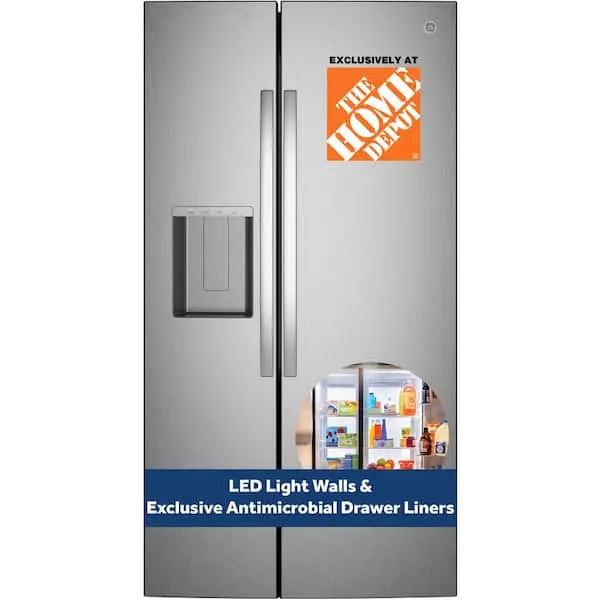 27.7 cu. ft. Side-By-Side Refrigerator w/ LED Light Walls,Extra Tall Dispenser and Exclusive Antimicrobial Drawer Liners, image 1 of 12