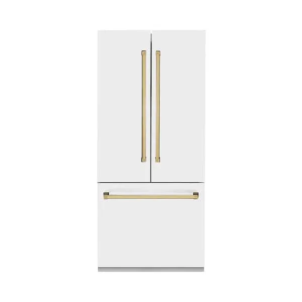 Autograph Edition 36 in. 3-Door French Door Refrigerator w/ Ice & Water Dispenser in White Matte & Polished Gold, image 1 of 12