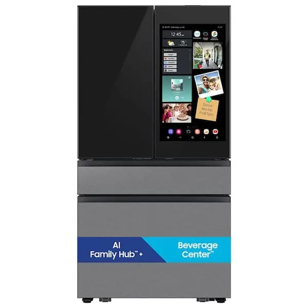 Bespoke 36in. 29cu.ft. Standard Depth Charcoal Glass/Stainless Steel 4-Door French Door Refrigerator w/AI Family Hubplus, image 1 of 16