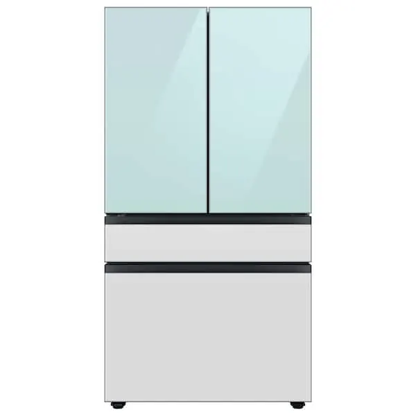 Bespoke 36 in. 23 cu. ft. Counter Depth Morning Blue/White Glass 4-Door French Door Smart Refrigerator w/Beverage Center, image 1 of 14