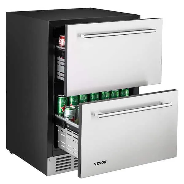 24 in. Undercounter Refrigerator, 2-Drawer Built-in Beverage Refrigerator with Touch Pane 4.9 cu. ft. Capacity Silver, image 1 of 12