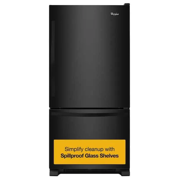 32.75 in. 22 cu. ft. Bottom Freezer Refrigerator in Black with SPILL GUARD Glass Shelves, image 1 of 14