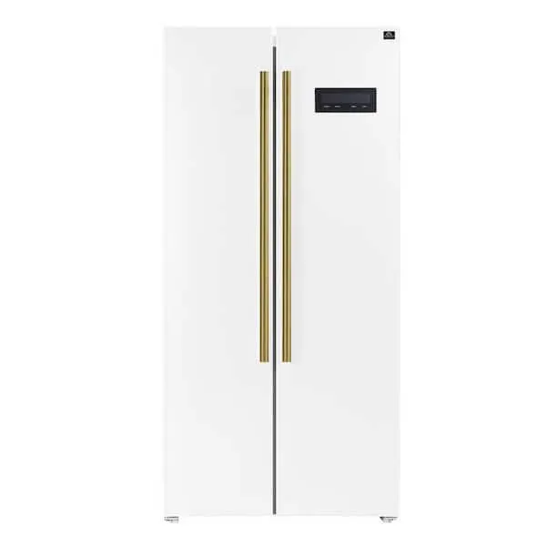 Salerno 15.6 cu. ft., 33 in. Freestanding Side-By-Side White Refrigerator with Antique Brass Handles, image 1 of 15