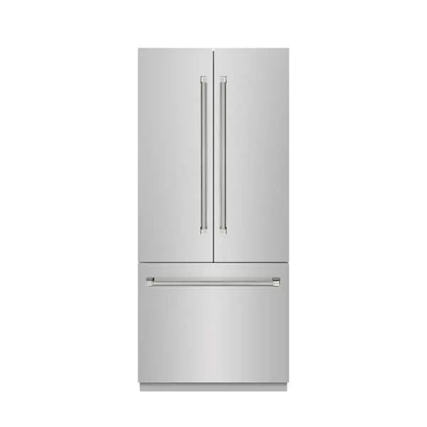 Autograph 36 in. Gray Interior French Door Built-In Bottom Freezer 19.6 cu ft Refrigerator with Nickel Helix Handles, image 1 of 15