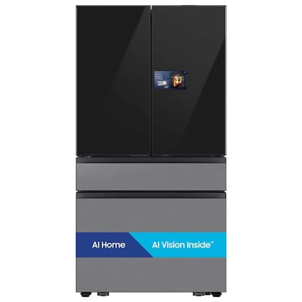 Bespoke 36 in. 29 cu. ft. Standard Depth Stainless Steel and Charcoal Glass 4-Door French Door Refrigerator with AI Home, image 1 of 16