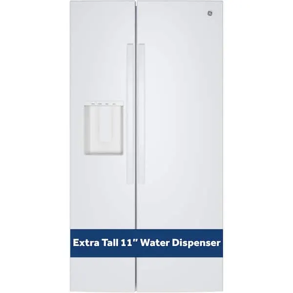 23.6 Cu. Ft. Counter-Depth Side-By-Side Refrigerator with Extra Tall Dispenser and In-Door Icemaker in White, image 1 of 15