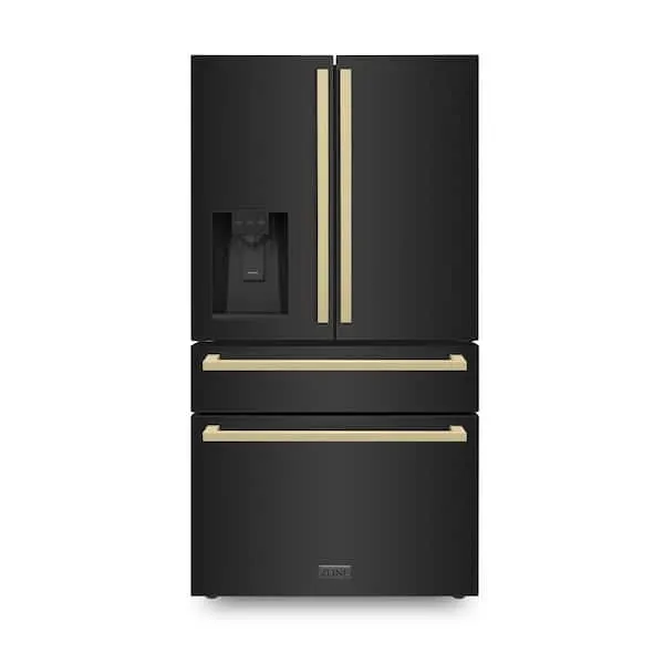 Autograph Edition 36 in. 4-Door French Door Refrigerator with Square Champagne Bronze Handles in Black Stainless Steel, image 1 of 8