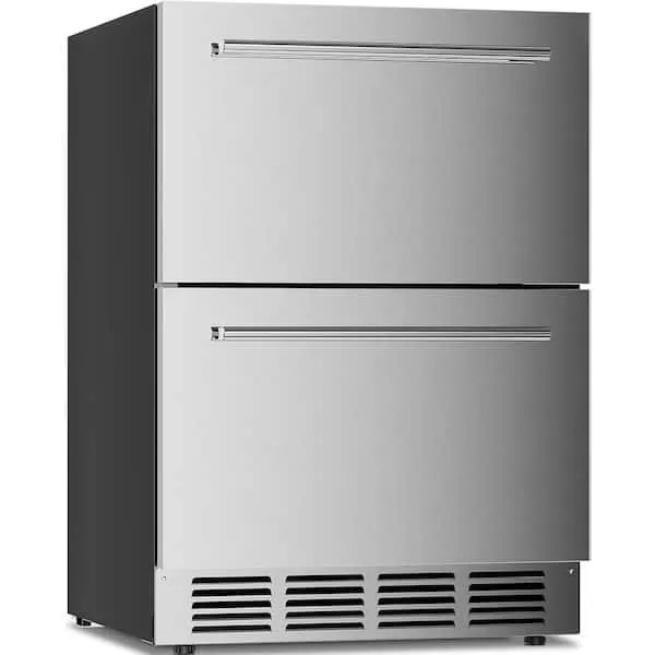 23.4 in. 5 cu. ft. 150-Can Undercounter Freestanding/Built-In Double Drawer Refrigerator in Stainless Steel Silver, image 1 of 11