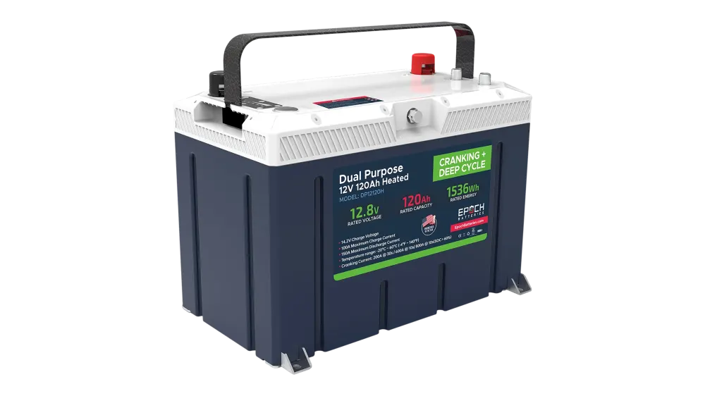 Epoch 12V 120Ah 1.54kWh Pro Cranking & Deep Cycle LiFePO4 Battery, Group 27 Heated and Bluetooth Lithium Battery, image 1 of 1