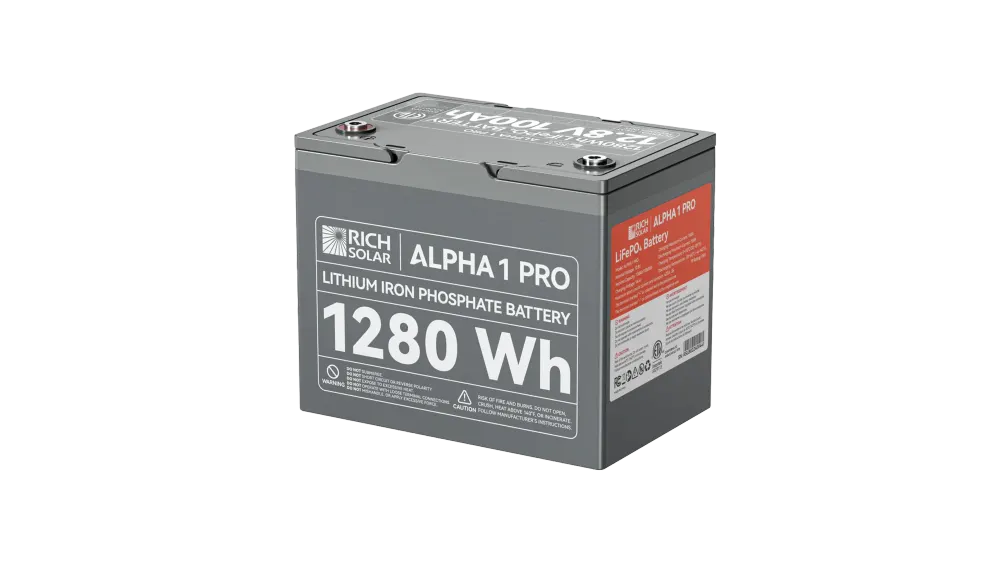 Rich Solar Alpha 1 Pro 12V 100Ah 1.28kWh LiFePO4 Battery, Mobile Lithium Battery for RVs and Off-Grid Homes, UL 1973, image 1 of 3