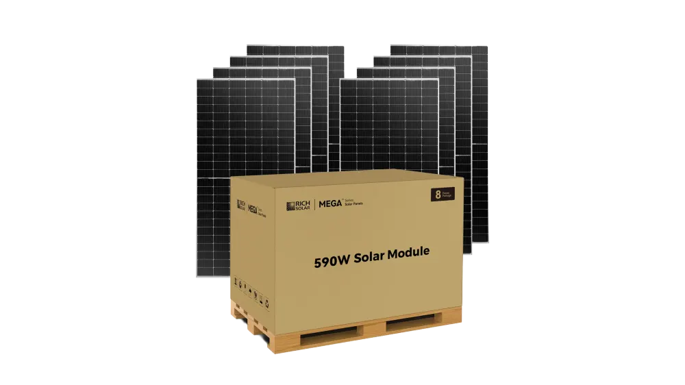 Rich Solar MEGA 590W Bifacial Monocrystalline Solar Panels, Pallet of 8 Panels, 4.7kW of Solar Power for Residential, Commercial, or Off-Grid Power, image 1 of 2