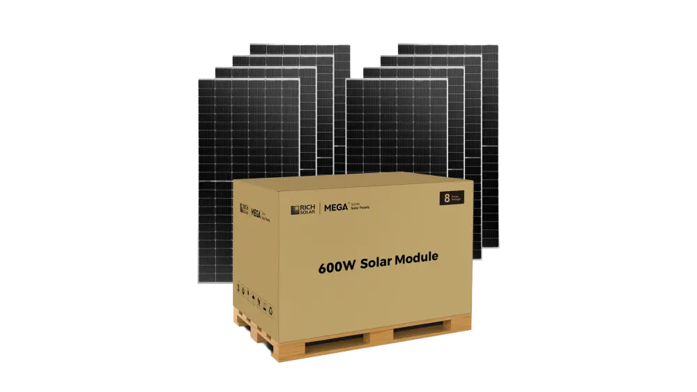 Rich Solar MEGA 600W Bifacial Monocrystalline Solar Panels, Pallet of 8 Panels, 4.8kW of Solar Power for Residential, Commercial, or Off-Grid Power, image 1 of 1