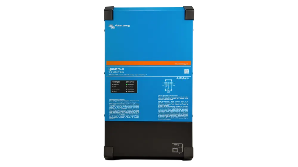 Victron Energy Quattro-II 24V 3kVA 2x120V Inverter 70A Battery Charger, 120/240V Passthrough, Residential and Mobile Inverter, image 1 of 4