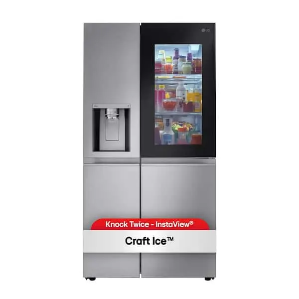 27 cu. ft. Side-By-Side Refrigerator with Instaview Glass, Craft Ice, and Recessed Handles in PrintProof Stainless Steel, image 1 of 15