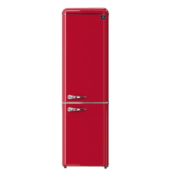 Storico 22 in. Retro Bottom Freezer Fridge in Red, 9 cu. Ft. Silver Handles, image 1 of 7