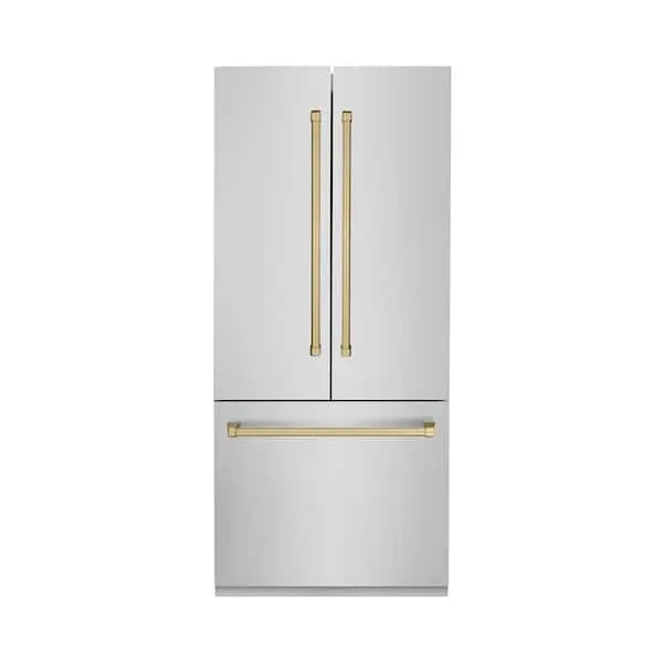 Autograph Edition 36 in. 3-Door French Door Refrigerator w/ Ice & Water Dispenser in Stainless Steel & Champagne Bronze, image 1 of 11