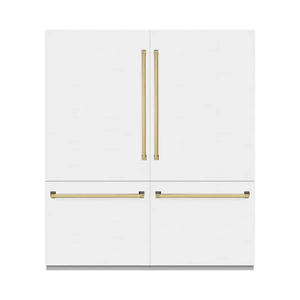 72 in. 39.6 cu. ft. Built-in Bottom Freezer Refrigerator w/ Water Dispensers in Matte White with Polished Gold Accents, image 1 of 9