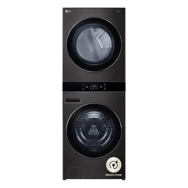 WashTower Stacked SMART Laundry Center 5.0 Cu.Ft. Front Load Washer & 7.4 Cu.Ft. Electric Dryer in Black Steel w/ Steam, image 1 of 14
