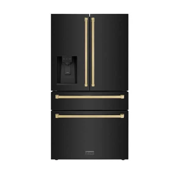 Autograph Edition 36 in. 4-Door French Door Refrigerator w/ Ice & Water Dispenser in Black Stainless & Champagne Bronze, image 1 of 13