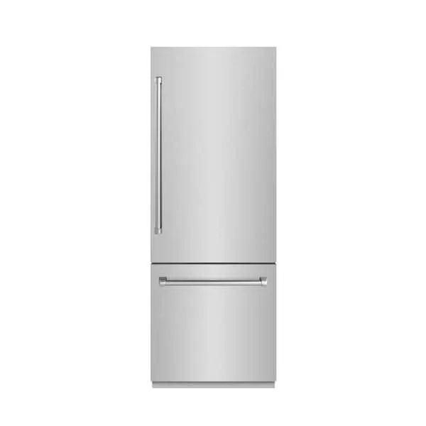 30 in. 16.1 cu. ft. Built-in Bottom Freezer Refrigerator w/ Water Dispenser in Stainless Steel w/ Graphite Gray Interior, image 1 of 10