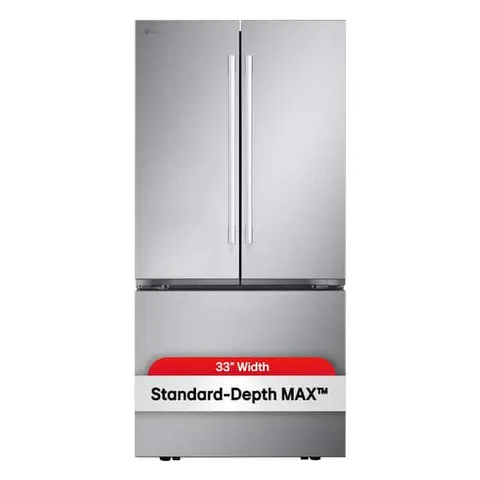33 in. W. 25 cu. ft. Smart 3-Door French Door Refrigerator Standard Depth MAX in PrintProof Stainless Steel