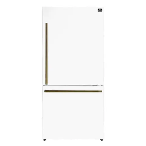 31 in. 17.2 cu. ft. Antique Brass Handles Included Milano Espresso Bottom Freezer Right Swing Door Refrigerator in White