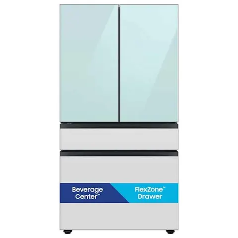 Bespoke 29 cu. ft. Standard Depth Morning Blue/White Glass 4-Door French Door Smart Refrigerator with Beverage Center