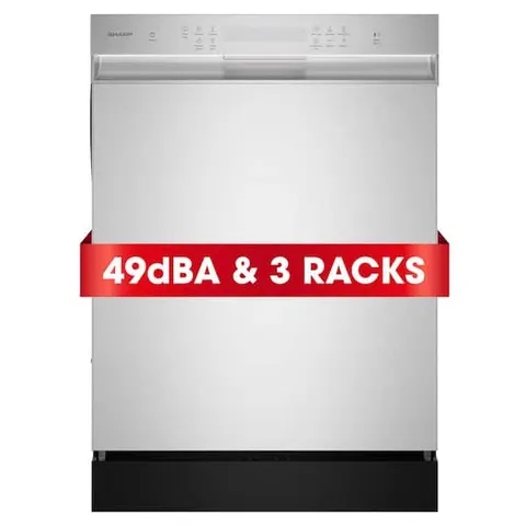 24 in. Front Control Standard Built-In Stainless Steel Dishwasher with 3rd Rack Hybrid Tub and 5 Washing Cycles