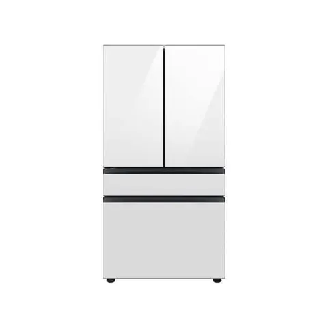 Bespoke 36 in. 29 cu. ft. Standard Depth 4-Door French Door Smart Refrigerator in White Glass with Beverage Center