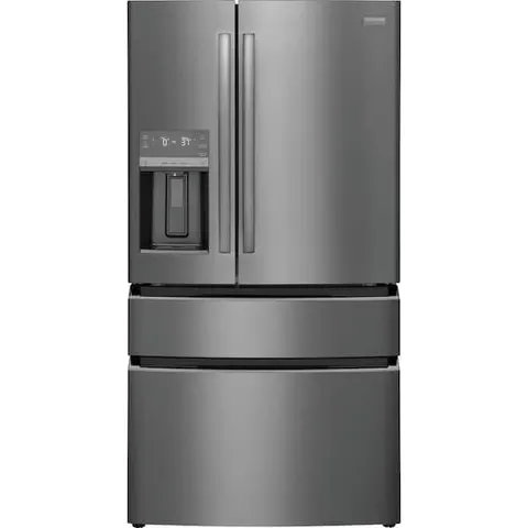 Gallery 36 in. 22 cu. ft. Counter-Depth 4-Door French Door Refrigerator in Smudge-Proof Black Stainless Steel