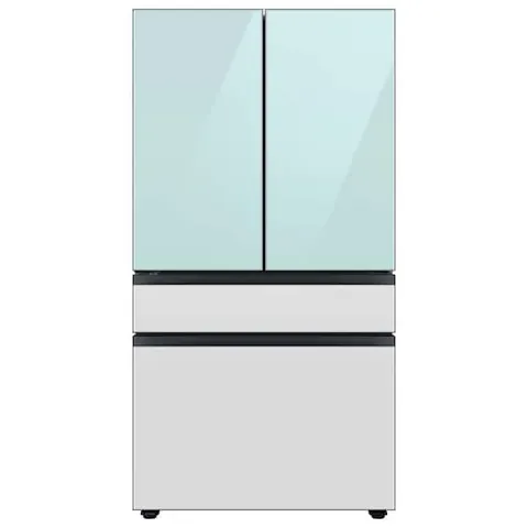 Bespoke 36 in. 23 cu. ft. Counter Depth Morning Blue/White Glass 4-Door French Door Smart Refrigerator w/Beverage Center