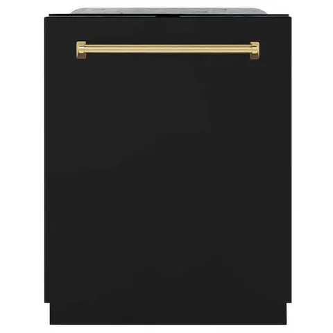 Autograph Edition 24 in. Top Control Tall Tub Dishwasher with 3rd Rack in Black Matte with Polished Gold Handle